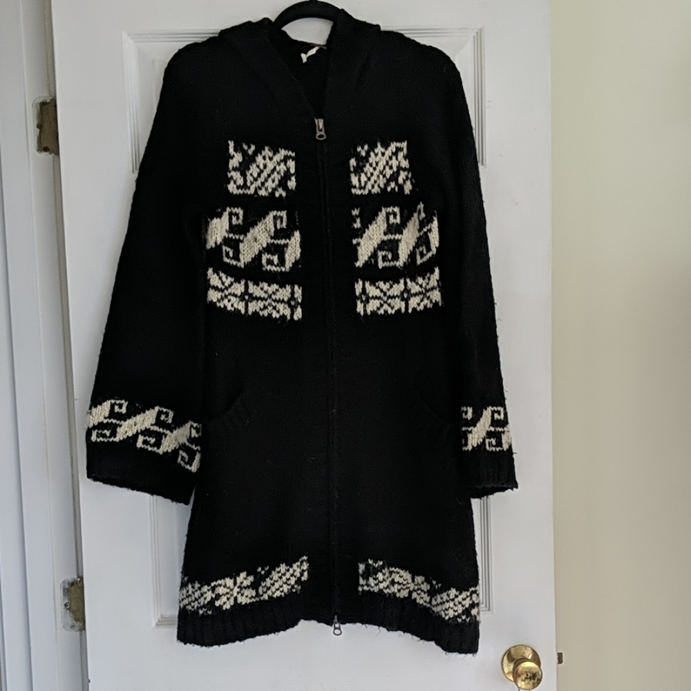 Free people zip up hooded long sweater with pocket
